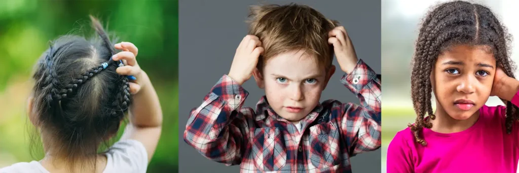 collage of children showing signs of head lice infestation - St. Charles, Mo - Schools and camps